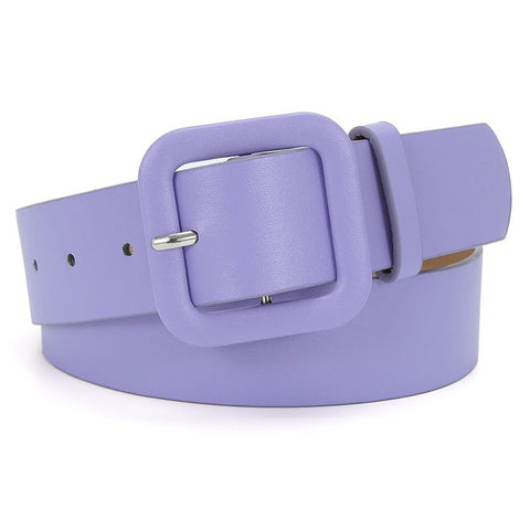 Women’s Square Buckle Leather Belt, Solid Color Simple Waist Belt for Dresses Jeans Trousers-purple In Australia - Darrahopens