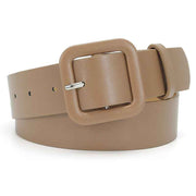 Women’s Square Buckle Leather Belt, Solid Color Simple Waist Belt for Dresses Jeans Trousers-khaki In Australia - Darrahopens