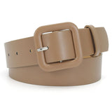Women’s Square Buckle Leather Belt, Solid Color Simple Waist Belt for Dresses Jeans Trousers-khaki In Australia - Darrahopens