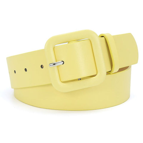 Women’s Square Buckle Leather Belt, Solid Color Simple Waist Belt for Dresses Jeans Trousers-yellow In Australia - Darrahopens