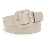 Women’s Square Buckle Leather Belt, Solid Color Simple Waist Belt for Dresses Jeans Trousers-beige In Australia - Darrahopens
