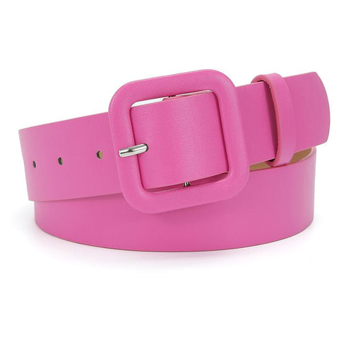 Women’s Square Buckle Leather Belt, Solid Color Simple Waist Belt for Dresses Jeans Trousers-rose In Australia - Darrahopens