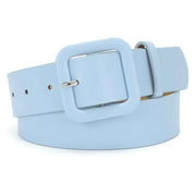 Women’s Square Buckle Leather Belt, Solid Color Simple Waist Belt for Dresses Jeans Trousers-sky blue In Australia - Darrahopens