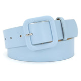 Women’s Square Buckle Leather Belt, Solid Color Simple Waist Belt for Dresses Jeans Trousers-sky blue