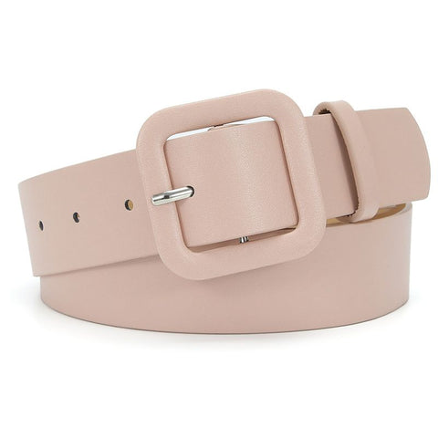 Women’s Square Buckle Leather Belt, Solid Color Simple Waist Belt for Dresses Jeans Trousers- pink In Australia - Darrahopens