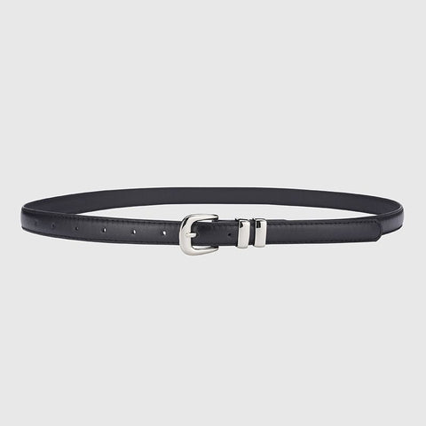 Thin Leather Waist Belt for Women, Slim Silver Pin Buckle Belt for Dresses Shirts Jeans-black