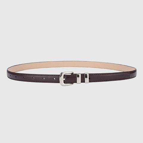 Thin Leather Waist Belt for Women, Slim Silver Pin Buckle Belt for Dresses Shirts Jeans-coffee brown