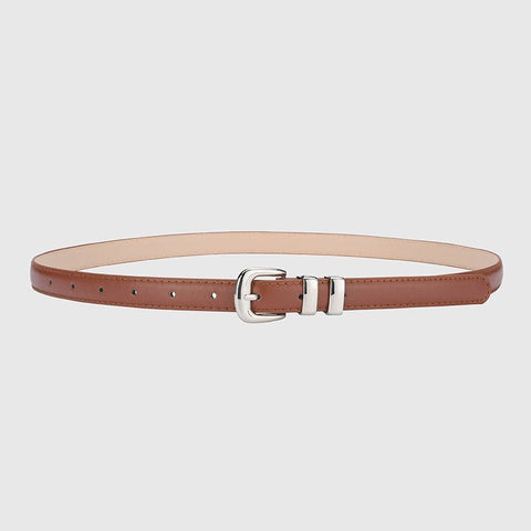 Thin Leather Waist Belt for Women, Slim Silver Pin Buckle Belt for Dresses Shirts Jeans-camel In Australia - Darrahopens