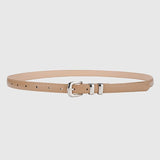 Thin Leather Waist Belt for Women, Slim Silver Pin Buckle Belt for Dresses Shirts Jeans-khaki
