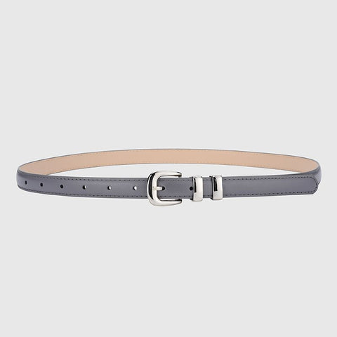 Thin Leather Waist Belt for Women, Slim Silver Pin Buckle Belt for Dresses Shirts Jeans-dark grey