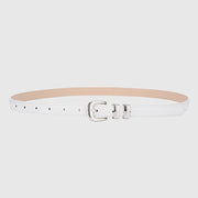 Thin Leather Waist Belt for Women, Slim Silver Pin Buckle Belt for Dresses Shirts Jeans-white