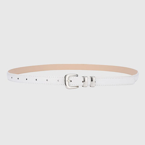 Thin Leather Waist Belt for Women, Slim Silver Pin Buckle Belt for Dresses Shirts Jeans-white