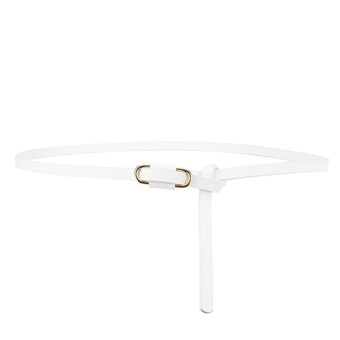 Knotted Thin Leather Belt for Women, Adjustable Slim Waist Strap for Dresses Long Blouses-white