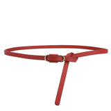 Knotted Thin Leather Belt for Women, Adjustable Slim Waist Strap for Dresses Long Blouses-red