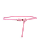 Knotted Thin Leather Belt for Women, Adjustable Slim Waist Strap for Dresses Long Blouses-pink