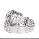 Y2K Bling Rhinestone Belt for Women Glitter Cross Studded Waist Strap Croc Texture Adjustable 105cm Dress Belt-White In Australia - Darrahopens