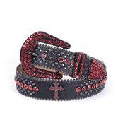 Y2K Bling Rhinestone Belt for Women Glitter Cross Studded Waist Strap Croc Texture Adjustable 125cm Dress Belt-Black-Red In Australia - Darrahopens