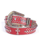 Y2K Bling Rhinestone Belt for Women Glitter Cross Studded Waist Strap Croc Texture Adjustable 105cm Dress Belt-Red In Australia - Darrahopens