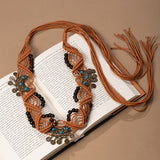 Rust Colour Macrame Coin Turquoise Wide Waist Sash Hand Woven Adjustable Fringe Boho Dress Belt In Australia - Darrahopens