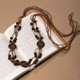 Ethnic Coin Wooden Bead Knotted Waist Belt Adjustable Drawstring Thin Boho Sash for Casual Dresses In Australia - Darrahopens