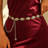 Vintage Turquoise Gold Metal Waist Chain Hollow Floral Linked Belt Adjustable Dangle Chain Sash for Dresses In Australia - Darrahopens