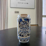 Portable Insulated Travel Coffee Cup, Leak Proof Flip Lid Tumbler, Reusable Drinking Cup for Car Commute, Travel, Office-Blue-and-White Cream In Australia - Darrahopens