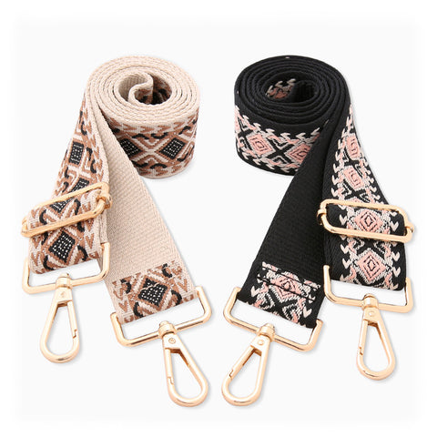 Two-piece set of jacquard webbing suitable for handbag straps, shoulder bag straps, and camera straps-Beige and black
