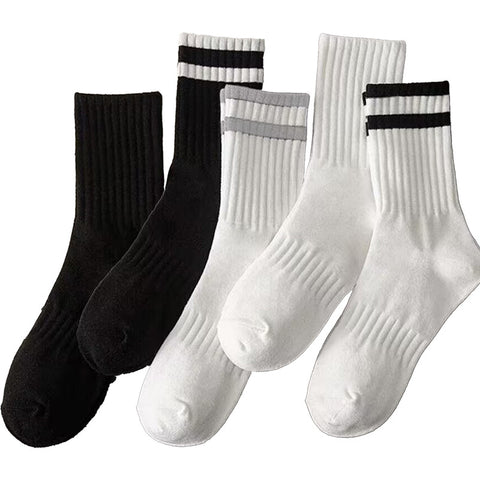 Mid-Calf Socks - 5-Pair Pack - Women's Socks - Men's Socks - Striped Socks - Solid Color Socks - Sports Socks
