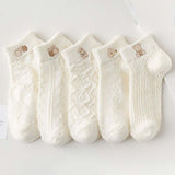5-Pair White Series Ankle Socks, Women's Cute Socks - Printed Socks - House Socks - Casual Socks.
