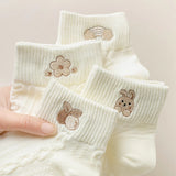 5-Pair White Series Ankle Socks, Women's Cute Socks - Printed Socks - House Socks - Casual Socks.