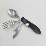 Folding Camping Cutlery Set, Multi Function Stainless Steel Spoon Fork Combo for Picnic Hiking Travel Backpacking-Black In Australia - Darrahopens