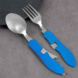 Folding Camping Cutlery Set, Multi Function Stainless Steel Spoon Fork Combo for Picnic Hiking Travel Backpacking-Blue In Australia - Darrahopens