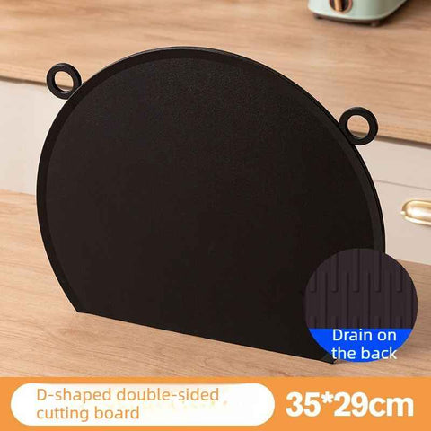 D Shape Double Sided Antibacterial Cutting Board Non Slip Kitchen Chopping Board with Draining Back-black In Australia - Darrahopens