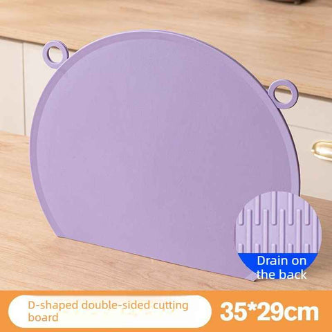 D Shape Double Sided Antibacterial Cutting Board Non Slip Kitchen Chopping Board with Draining Back-purple In Australia - Darrahopens