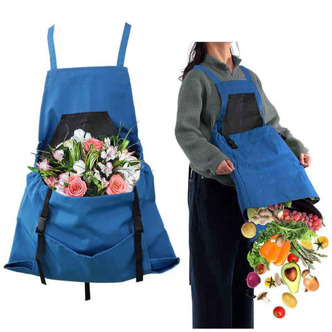 Garden Harvest Apron with Large Detachable Harvest Pouch, Adjustable Shoulder Strap Fruit Vegetable Picking Waist Apron, Multi Use Gardening Gathering Apron for Backyard Farmer-blue In Australia - Darrahopens