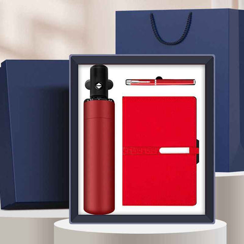 Business Gift Set Automatic Foldable Umbrella Notebook Pen, Premium Corporate Presentation Gift Hamper, Outdoor Office All In One Gift Box-red In Australia - Darrahopens