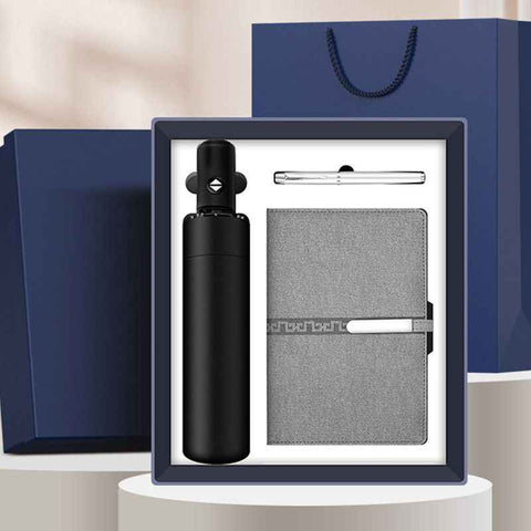 Business Gift Set Automatic Foldable Umbrella Notebook Pen, Premium Corporate Presentation Gift Hamper, Outdoor Office All In One Gift Box-gray In Australia - Darrahopens