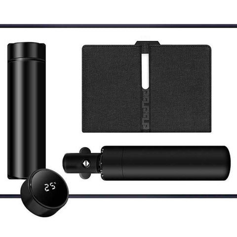 Luxury Corporate Gift Set Temperature Display Bottle Auto Umbrella Notebook, Premium Business Office Gift Hamper, All Weather Practical Employee Client Present-black In Australia - Darrahopens