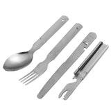 4 Piece Stainless Steel Camping Cutlery Set Spoon Fork Knife Bottle Opener, Portable Travel Outdoor Utensil Kit, Reusable Lightweight Hiking Picnic Tableware