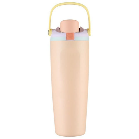 Portable Insulated Travel Mug Stainless Steel Leakproof Thermal Water Cup with Carry Clip for Outdoor Gym-Beige