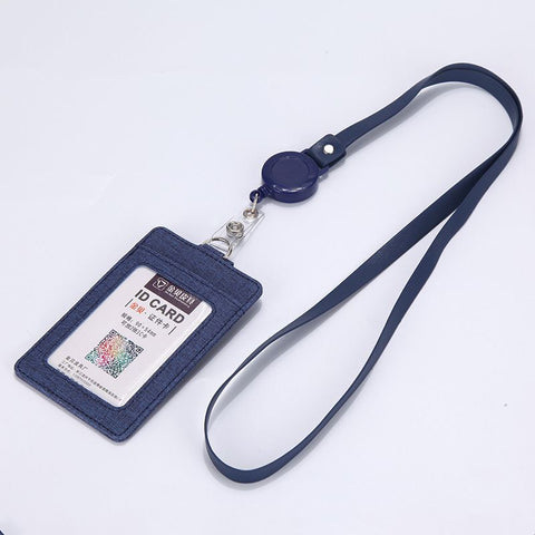 Retractable ID Badge Holder with Lanyard, PU Leather Work Card Holder for Office Staff Nurse Teacher Student ID Card-Dark Blue In Australia - Darrahopens