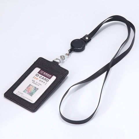 Retractable ID Badge Holder with Lanyard, PU Leather Work Card Holder for Office Staff Nurse Teacher Student ID Card- Black In Australia - Darrahopens