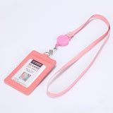 Retractable ID Badge Holder with Lanyard, PU Leather Work Card Holder for Office Staff Nurse Teacher Student ID Card- Pink In Australia - Darrahopens