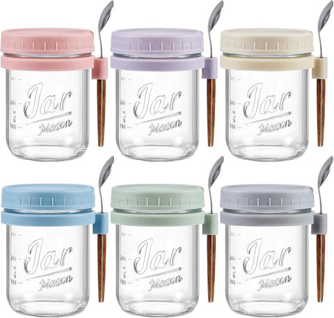 6 Pack Overnight Oats Containers with Lids and Spoons,Large Capacity Airtight Jars for Milk, Cereal, Fruit In Australia - Darrahopens