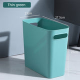 Slim Rectangular Bathroom Waste Bin, Narrow Profile Rubbish Bin with Carry Handles, Space Saving Bin for Toilet, Vanity, Laundry Room-Green