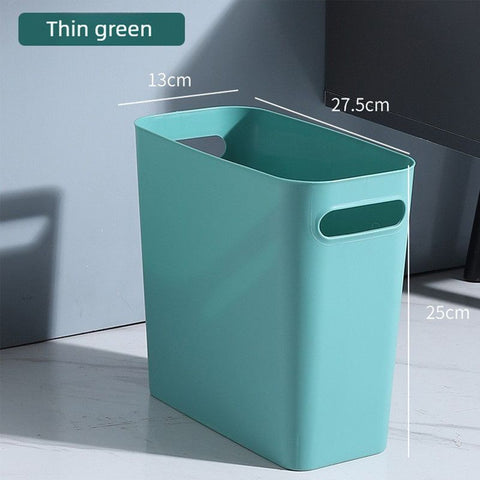 Slim Rectangular Bathroom Waste Bin, Narrow Profile Rubbish Bin with Carry Handles, Space Saving Bin for Toilet, Vanity, Laundry Room-Green