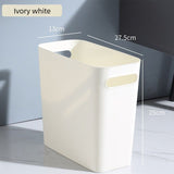 Slim Rectangular Bathroom Waste Bin, Narrow Profile Rubbish Bin with Carry Handles, Space Saving Bin for Toilet, Vanity, Laundry Room- White