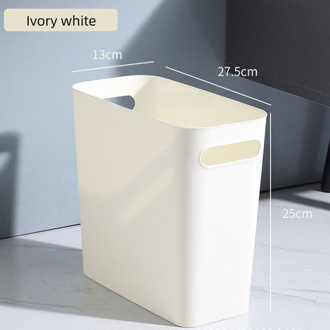 Slim Rectangular Bathroom Waste Bin, Narrow Profile Rubbish Bin with Carry Handles, Space Saving Bin for Toilet, Vanity, Laundry Room- White