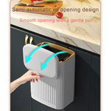 8L Wall Mounted Press Rubbish Bin, Slim Under Sink Hanging Waste Bin, Press Lid Trash Can for Kitchen Bathroom, Space Saving Cabinet Bin-White