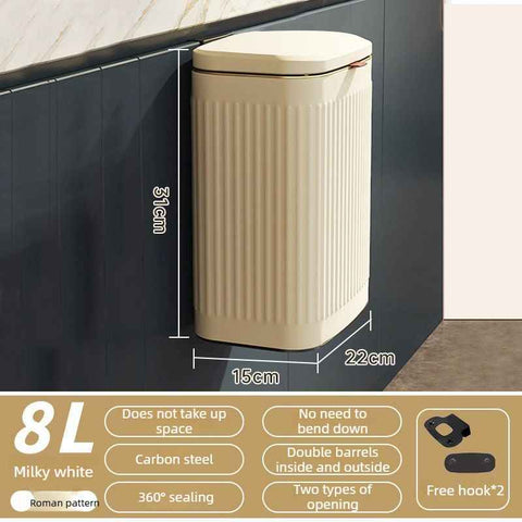 8L Wall Mounted Press Rubbish Bin, Slim Under Sink Hanging Waste Bin, Press Lid Trash Can for Kitchen Bathroom, Space Saving Cabinet Bin-Cream In Australia - Darrahopens
